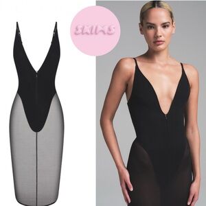 SKIMS MESH PLUNGE MIDI DRESS
